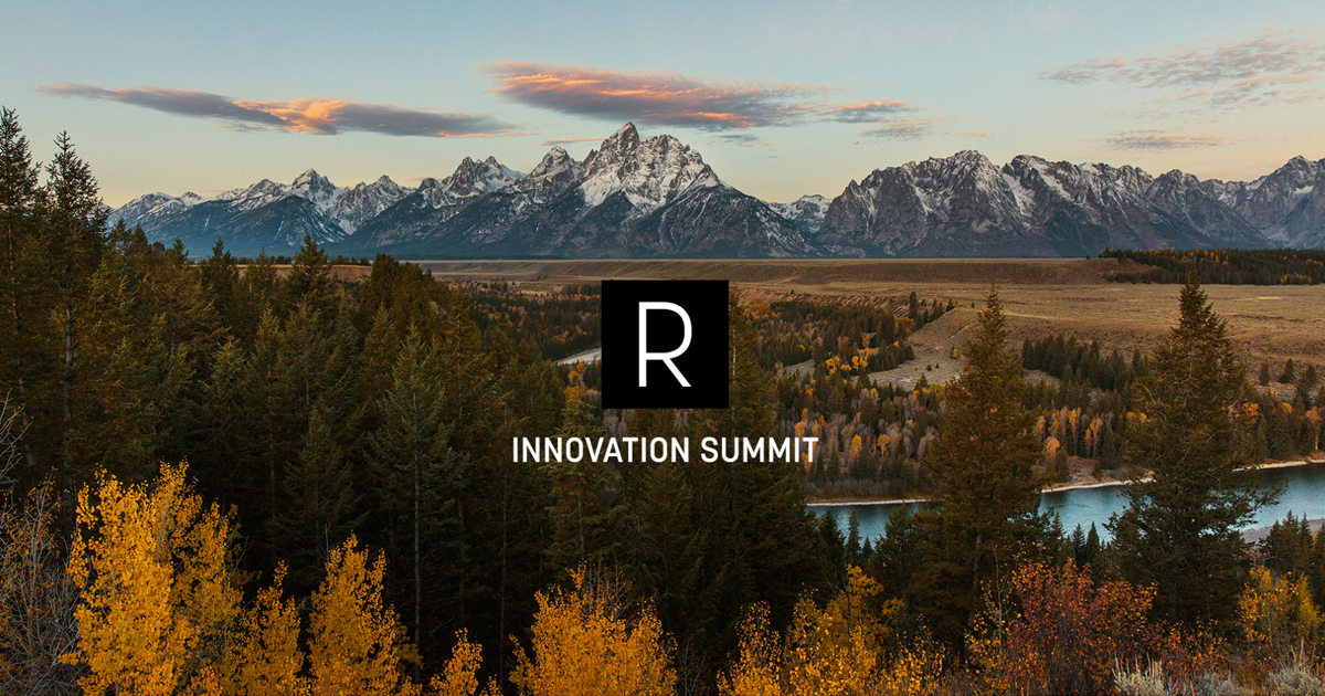 Realm Innovation Summit logo over photo of Grand Tetons in autumn