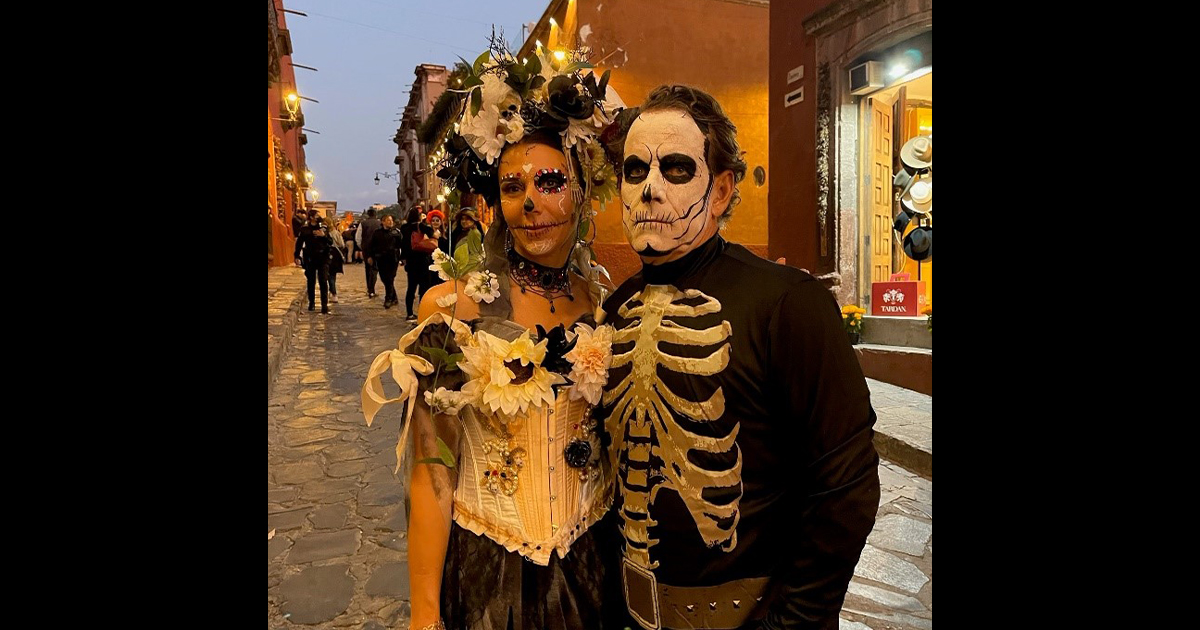 Monique and Mark at the Day of the Dead Celebration in San Miguel, Mexico in 2022.