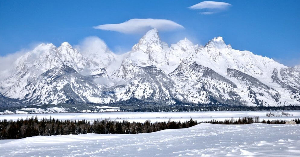 Grand Teton mountains covered in snow